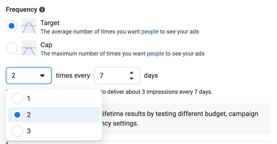 Target Frequency is the new default frequency option, though Frequency Cap remains available.