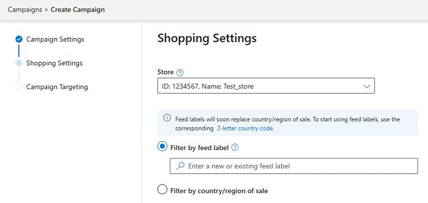 Feed labels and shopping settings in Microsoft ads